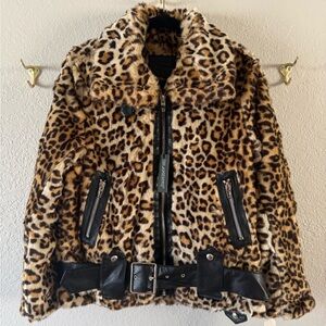 NWT BlankNYC Faux Fur Leopard Print Moto Biker Jacket Size M Note To Self Badass